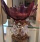 Vintage Purple Crystal / Glass Compote Centerpiece Bowl With Prisms & Brass Compotes photo 1