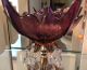 Vintage Purple Crystal / Glass Compote Centerpiece Bowl With Prisms & Brass Compotes photo 2