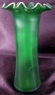 Lovely Antique Blown Green Satin Glass Vase Mary Gregory Cameo Hand Enameled Exc Vases photo 2