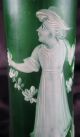 Lovely Antique Blown Green Satin Glass Vase Mary Gregory Cameo Hand Enameled Exc Vases photo 3