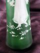 Lovely Antique Blown Green Satin Glass Vase Mary Gregory Cameo Hand Enameled Exc Vases photo 4