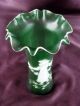 Lovely Antique Blown Green Satin Glass Vase Mary Gregory Cameo Hand Enameled Exc Vases photo 5