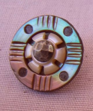 Antique Victorian 3 Part Carved Shell Mother Of Pearl And Cut Steel Button 1/2 