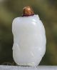Antique Chinese Carved White Jade Snuff Bottle W Leaves,  Insect Snuff Bottles photo 6
