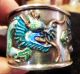 Rare Signed Chinese Export Sterling Silver And Raised Enamel Napkin Ring Dragon Asia photo 2