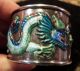 Rare Signed Chinese Export Sterling Silver And Raised Enamel Napkin Ring Dragon Asia photo 3