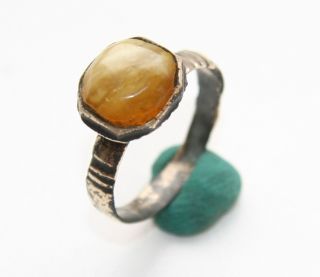Ancient Medieval Bronze Finger Ring With Amber Inlay (ocr01) photo