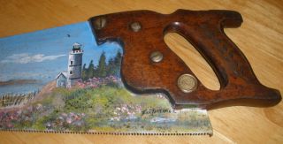 Vintage - Antique - Disston - Hand Painted Hand Saw - Lighthouse/seashore Design photo