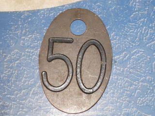 Vintage Large Antique Brass Cow Tag Two Sided 50 1900s Farm photo