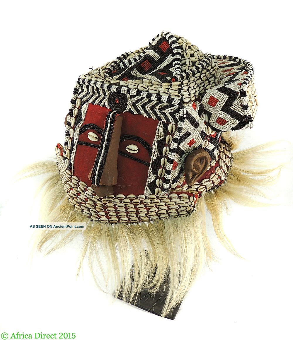 Kuba Royal Helmet Mask With Beads Cowrie Shells Africa Was $350.  00 Other African Antiques photo