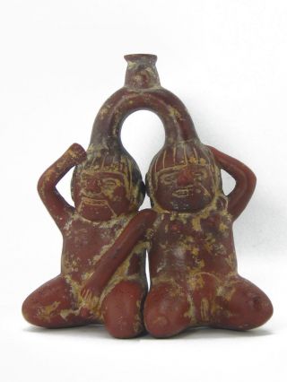 Pre - Columbian Pottery - Kneeling Couple Vessel - Larco Museum Replica photo