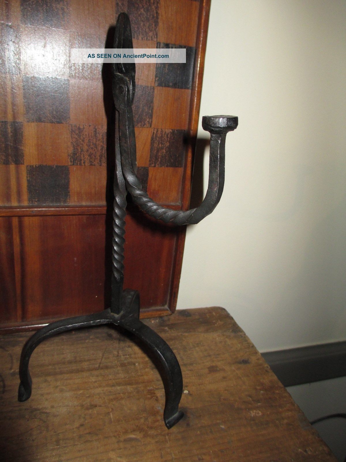 Iron Old Hand Forged Iron Rush Light/lamp Primitives photo