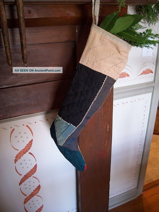 Wonderful Christmas Stocking/ Early Crazy Quilt.  Great Colors Primitives photo