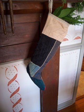 Wonderful Christmas Stocking/ Early Crazy Quilt.  Great Colors photo