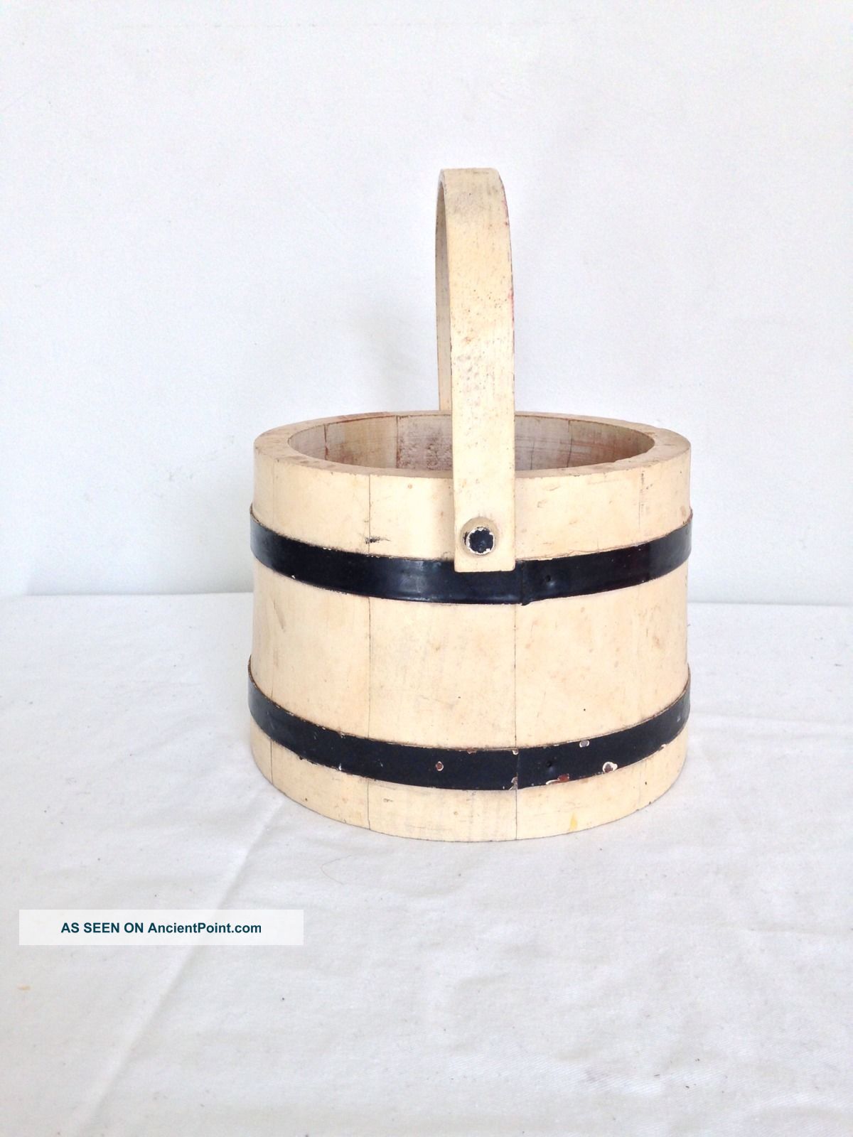 Vtg Ivoryputney Basketville Vermont Firkin Wood Bucket W/handle Metal Band Primitives photo
