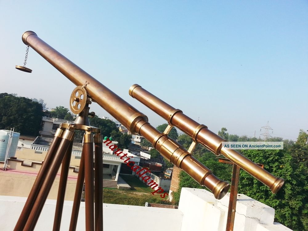 Brass Wooden Tripod Telescope Vintage Style Antique Double Barrel Telescope Gift Telescopes photo