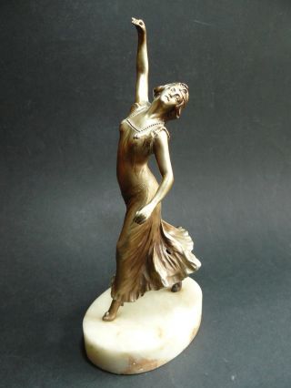 Vintage Art Deco Spelter Figure “dancing Lady” On Solid White Onyx Base photo