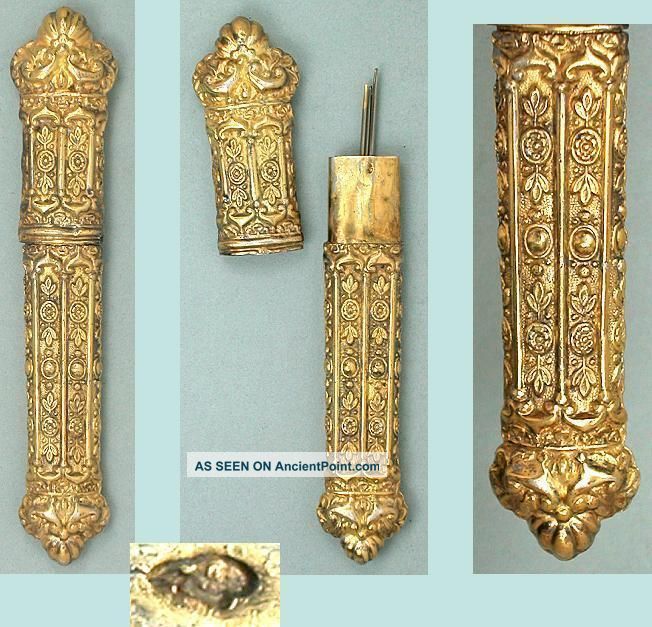 Ornate Antique Gilded Silver Needle Case French Hallmark Circa 1830 Needles & Cases photo