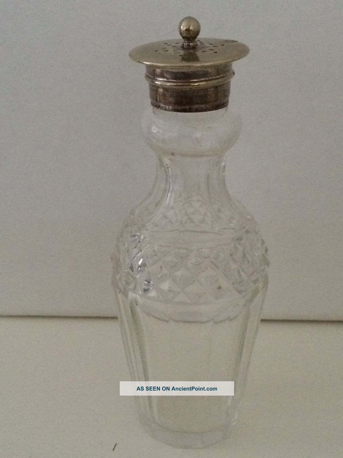 Vintage Cut Glass Salt Powder Shaker Bottle With Metal Holed Top Collectable Salt & Pepper Cellars/ Shakers photo