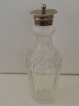 Vintage Cut Glass Salt Powder Shaker Bottle With Metal Holed Top Collectable photo