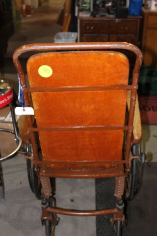 Antique Functioning Wooden Wheelchair With Wire Spoke Wheels,  Early 1900 ' S photo