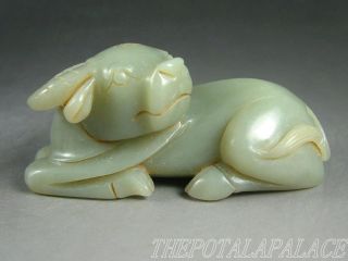 Old Chinese Nephrite Celadon Jade Carved Statue/netsuke/toggle Cattle 18/19thc photo