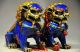 A Pair Collectible Chinese Cloisonne Handwork Lion Statues Foo Dogs photo 2
