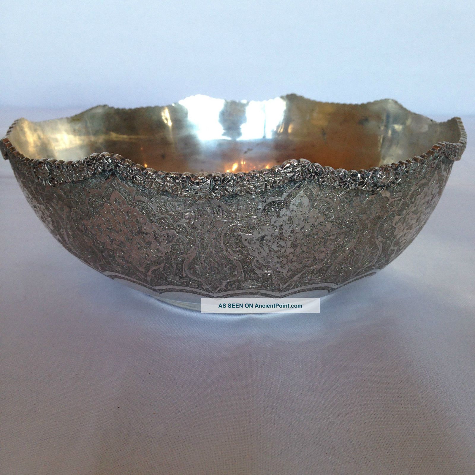 Antique Persian Solid Silver Serving Bowl Hallmarked 362 Grams Islamic photo