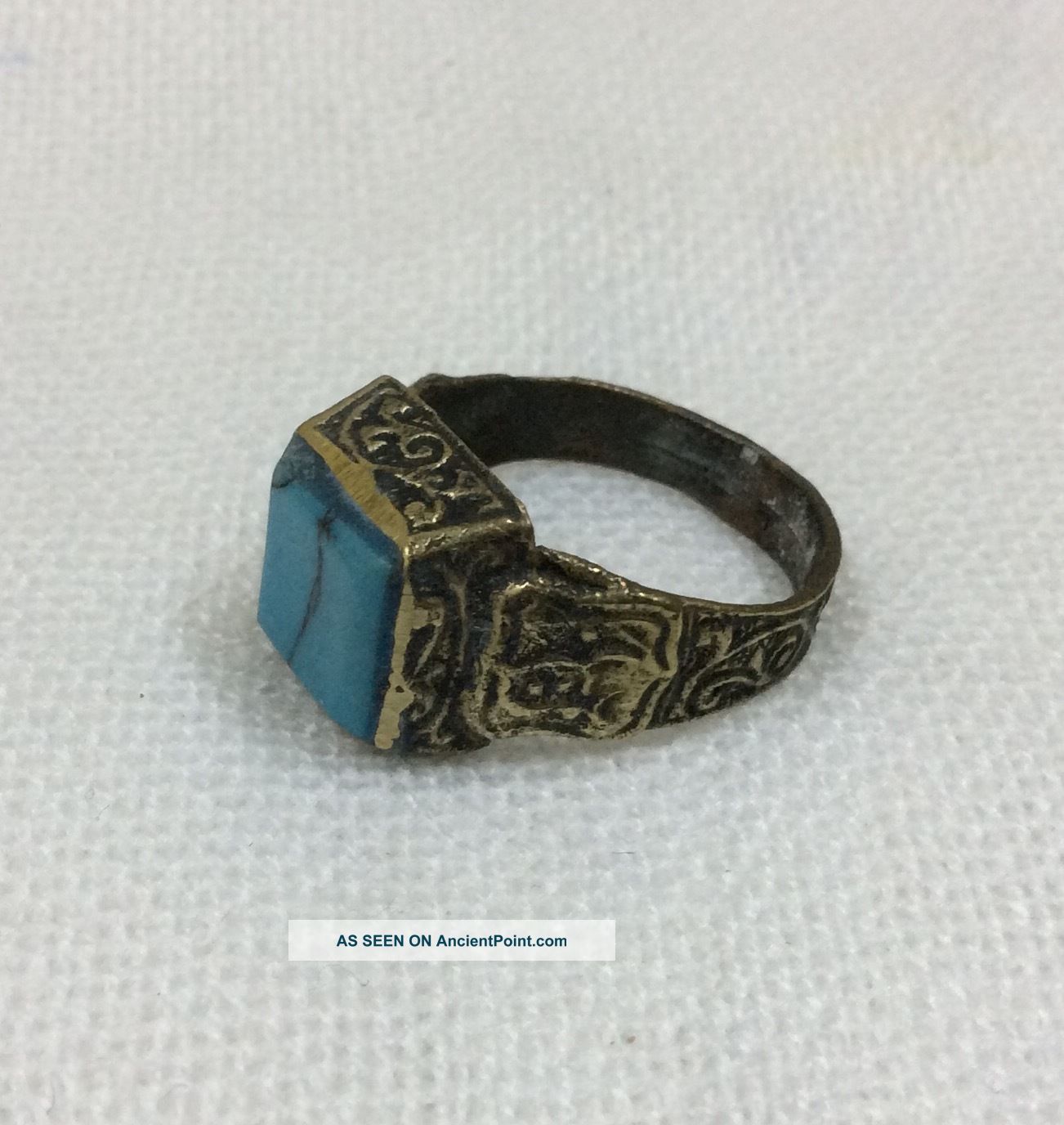 Square Blue Turquoise Ring Men Traditional Islamic Afghan Engraved Filigree Hot Islamic photo