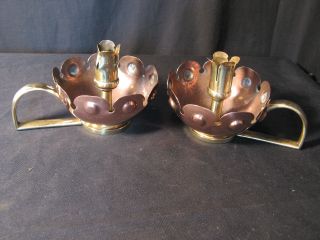Arts And Crafts Copper And Brass Candle Holders - Probably Christopher Dresser photo