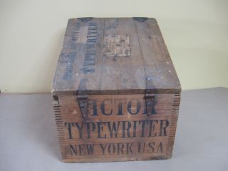Antique Victor 3 Typewriter Wood Crate Box Ny Orig Hardware Lid Graphics Label photo