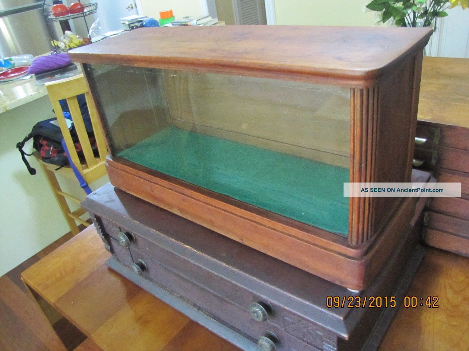 Dovetailed Cherry Wavy Glass Country Store Display Case Or Showcase Great Size 1900-1950 photo