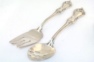 2pc Reed & Barton Marlborough Sterling Silver Serving Fork Slotted Spoon photo