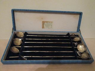 Vintage Cased Okubo Bros.  Sterling 950 Silver Ice Tea Sipper Spoons With Charms photo