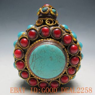 Vintage Handmade Tibetan Turquoise Coral Beads Snuff Bottle/10 photo
