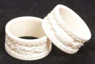 Antique Pair Chinese Napkin Rings Carved Dragon Qing Republic Period China Old photo