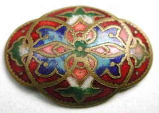 Antique French Enamel Button Colorful 3 Interlocking Rings Design 15/16 ' photo