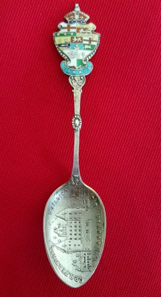Antique Sterling Silver Enameled Sovenir Spoon Vancouver Canada Terminal Buildng photo