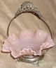 Antique Late 1800 ' S? Brides Basket Pink Ruffled Bowl W/ Silver Holder& Other Antique Silverplate photo 8