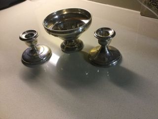 Sterling Silver Antique Candle Holders & Candy Dish (for Use Or Scrap) photo