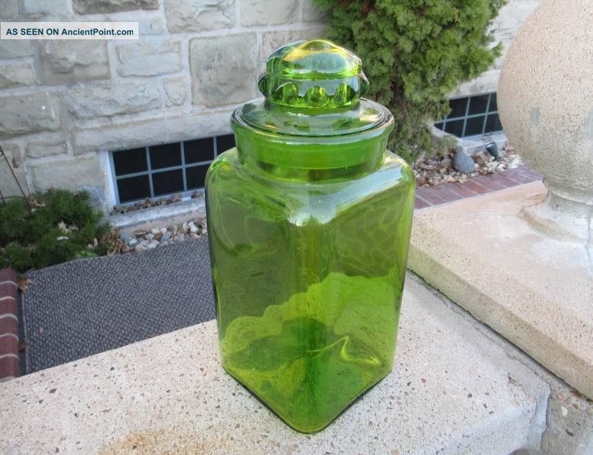 C1800s Dakota Square Green Glass Drug Store Apothecary Jar Canister Bottle 12 
