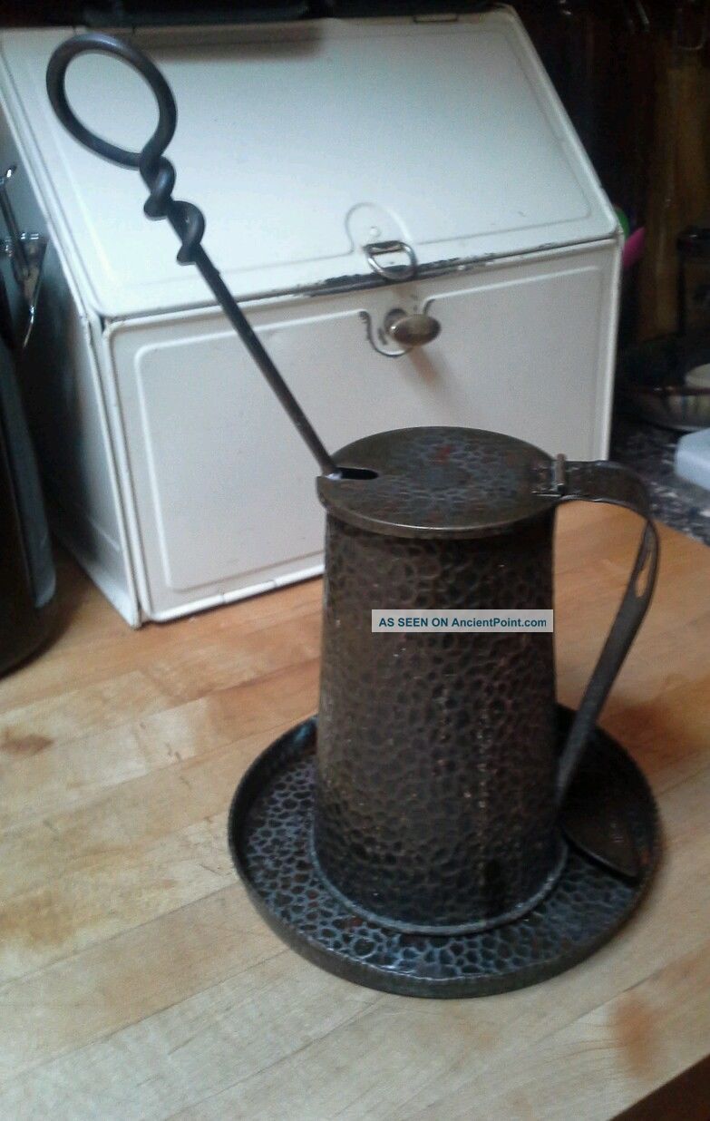 Antique Hammered Howes Fire Starter With Tray And Forged Pumice Handle Hearth Ware photo