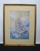 Vtg T.  Minshaw Orig Ship Portrait Maritime Seagull Folk Art Gouache Painting Yqz Other Maritime Antiques photo 1