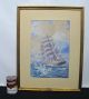 Vtg T.  Minshaw Orig Ship Portrait Maritime Seagull Folk Art Gouache Painting Yqz Other Maritime Antiques photo 2
