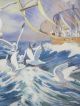 Vtg T.  Minshaw Orig Ship Portrait Maritime Seagull Folk Art Gouache Painting Yqz Other Maritime Antiques photo 6