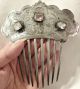 C1840 Ornate.  900 Coin Silver Jeweled Hair Comb Floral Engraved W/ Paste Crystal Coin Silver (.900) photo 1