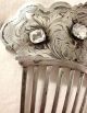 C1840 Ornate.  900 Coin Silver Jeweled Hair Comb Floral Engraved W/ Paste Crystal Coin Silver (.900) photo 6