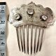 C1840 Ornate.  900 Coin Silver Jeweled Hair Comb Floral Engraved W/ Paste Crystal Coin Silver (.900) photo 7
