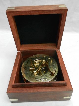 Portable Sundial & Compass In A Wooden Box - Bnib - Seconds photo