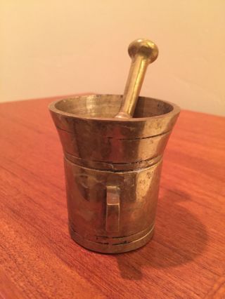 Vintage Brass Mortar And Pestle From Denmark 3 Inches Tall Apothecary photo
